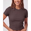 image:image3 Pack Womens Cropped Cotton Tshirts Ribbed Cap Sleeve Tees Going Out TopsSolid Black  Solid Chocolate Torte  Solid Moonbeam