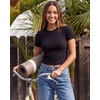 image:image3 Pack Womens Cropped Cotton Tshirts Ribbed Cap Sleeve Tees Going Out TopsSolid Black  Solid Navy Blazer  Charcoal Heather