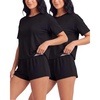 image:image2 Pack Womens Pajama Sets 2 Piece Boxy Tee Sleep Shorts PJs Sleepwear CuteSolid Black  Solid Black