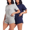 image:image2 Pack Womens Pajama Sets 2 Piece Boxy Tee Sleep Shorts PJs Sleepwear CuteSolid Navy Blazer  Grey Heather