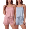 image:image2 Pack Womens Pajama Sets 2 Piece Lace Trim Cami Tank Shorts Sleepwear PJsSolid Ballad Blue  Solid Pale Lilac