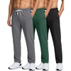 image:image3 Pack Mens French Terry Sweatpants Open Bottom Cotton Lounge Gym PocketsBlack  Hunter Green  Quite Shade