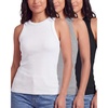 image:image3 Pack Womens Cotton Ribbed Tank Tops Sleeveless Crew Neck Basic LayeringSolid Black  Grey Heather  Solid Bright White