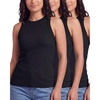 image:image3 Pack Womens Cotton Ribbed Tank Tops Sleeveless Crew Neck Basic LayeringSolid Black  Solid Black  Solid Black