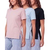 image:image3 Pack Womens Cotton Tshirts Split Hem Short Sleeve Crew Neck Tees TopsSolid Black  Solid Ballad Blue  Solid Pale Lilac