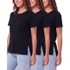 image:image3 Pack Womens Cotton Tshirts Split Hem Short Sleeve Crew Neck Tees TopsSolid Black  Solid Black  Solid Black