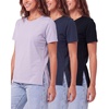 image:image3 Pack Womens Cotton Tshirts Split Hem Short Sleeve Crew Neck Tees TopsSolid Black  Solid Navy Blazer  Solid Orchid Petal