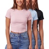 image:image3 Pack Womens Cropped Cotton Tshirts Ribbed Cap Sleeve Tees Going Out TopsSolid Black  Solid Ballad Blue  Solid Pale Lilac