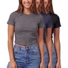 image:image3 Pack Womens Cropped Cotton Tshirts Ribbed Cap Sleeve Tees Going Out TopsSolid Black  Solid Navy Blazer  Charcoal Heather