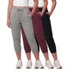 image:image3 Pack Womens Fleece Capri Joggers Cropped Sweatpants Lounge with PocketsSolid Black  Solid Burgundy  Grey Heather