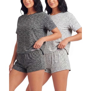 image:image2 Pack Womens Pajama Sets 2 Piece Boxy Tee Sleep Shorts PJs Sleepwear CuteGrey Heather  Charcoal Heather