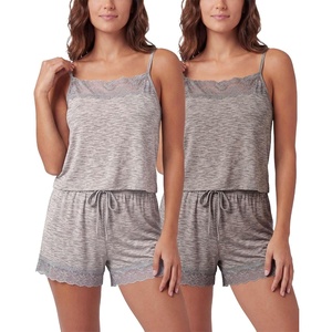 image:image2 Pack Womens Pajama Sets 2 Piece Lace Trim Cami Tank Shorts Sleepwear PJsSolid Charcoal Heather  Solid Grey Heather