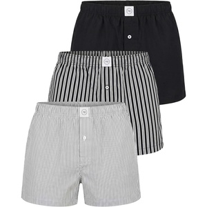image:image3 Pack Mens Cotton Pajama Shorts Poplin Woven Lounge Sleep PJs with PocketsSolid Black  Black Stripe  Ultimate Grey Stripe