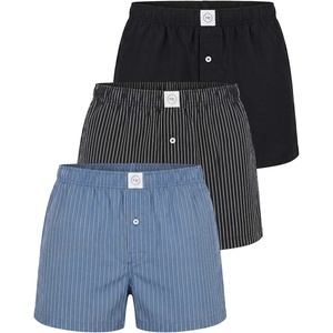 image:image3 Pack Mens Cotton Pajama Shorts Poplin Woven Lounge Sleep PJs with PocketsSolid Black  Charcoal Art Stripe  Elemental Blue Stripe