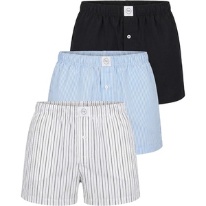image:image3 Pack Mens Cotton Pajama Shorts Poplin Woven Lounge Sleep PJs with PocketsSolid Black  Clear Sky Stripe  Bright White Stripe