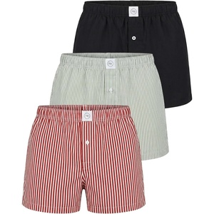 image:image3 Pack Mens Cotton Pajama Shorts Poplin Woven Lounge Sleep PJs with PocketsSolid Black  Iceberg Green Stripe  Red Ochre Stripe