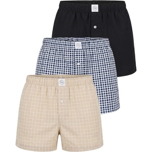 image:image3 Pack Mens Cotton Pajama Shorts Poplin Woven Lounge Sleep PJs with PocketsSolid Black  Vintage Indigo Plaid  Moonbeam Check