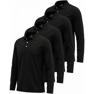 image:image3 Pack Mens Cotton Pique Long Sleeve Polo Shirts Golf Collared WorkBlack  Black  Black  Black