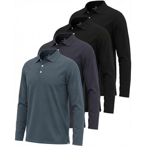 image:image3 Pack Mens Cotton Pique Long Sleeve Polo Shirts Golf Collared WorkBlack  Black  Charcoal  Stormy Weather