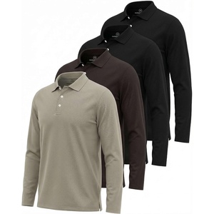 image:image3 Pack Mens Cotton Pique Long Sleeve Polo Shirts Golf Collared WorkBlack  Black  Chocolate Torte  Abbey Stone