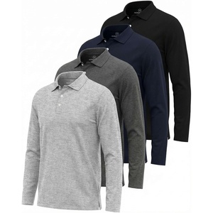 image:image3 Pack Mens Cotton Pique Long Sleeve Polo Shirts Golf Collared WorkBlack  Navy  Charcoal  Grey