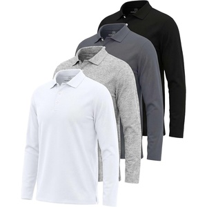 image:image3 Pack Mens Cotton Pique Long Sleeve Polo Shirts Golf Collared WorkBlack  Quite Shade  Grey  White