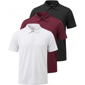 image:image3 Pack Mens Dry Fit Polo Shirts Quarter Zip Short Sleeve Collared Tees WorkSolid Black  Solid Burgundy  Solid Bright White