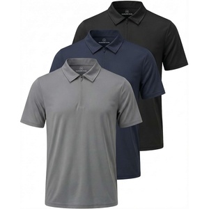 image:image3 Pack Mens Dry Fit Polo Shirts Quarter Zip Short Sleeve Collared Tees WorkSolid Black  Solid Navy Blazer  Solid Quiet Shade