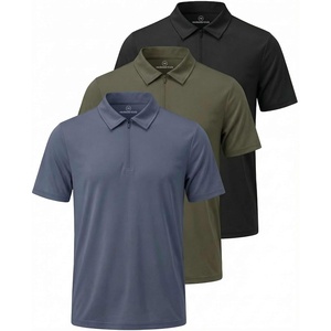 image:image3 Pack Mens Dry Fit Polo Shirts Quarter Zip Short Sleeve Collared Tees WorkSolid Black  Solid Olive Night  Solid Vintage Indigo