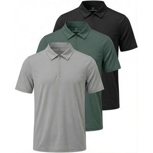 image:image3 Pack Mens Dry Fit Polo Shirts Quarter Zip Short Sleeve Collared Tees WorkSolid Black  Solid Pine Grove  Solid Ultimate Grey