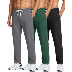 image:image3 Pack Mens French Terry Sweatpants Open Bottom Cotton Lounge Gym PocketsBlack  Hunter Green  Quite Shade