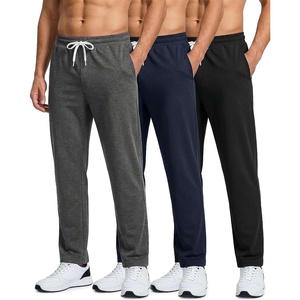image:image3 Pack Mens French Terry Sweatpants Open Bottom Cotton Lounge Gym PocketsBlack  Navy Blazer  Charcoal Heather