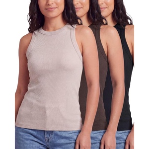 image:image3 Pack Womens Cotton Ribbed Tank Tops Sleeveless Crew Neck Basic LayeringSolid Black  Solid Chocolate Torte  Solid Moonbeam