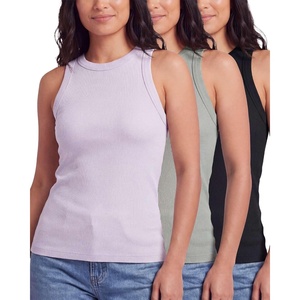 image:image3 Pack Womens Cotton Ribbed Tank Tops Sleeveless Crew Neck Basic LayeringSolid Black  Solid Iceberg Green  Solid Orchid Petal