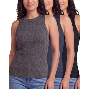 image:image3 Pack Womens Cotton Ribbed Tank Tops Sleeveless Crew Neck Basic LayeringSolid Black  Solid Navy Blazer  Charcoal Heather