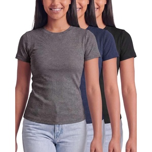 image:image3 Pack Womens Cotton Ribbed Tshirts Short Sleeve Crew Neck Tees Basic TopsSolid Black  Solid Navy Blazer  Charcoal Heather
