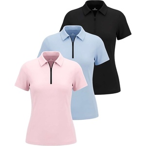 image:image3 Pack Womens Dry Fit Golf Polo Shirts with Zipper Short Sleeve CollaredSolid Black  Solid Ballad Blue  Solid Pale Lilac