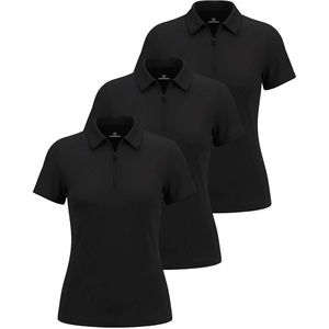 image:image3 Pack Womens Dry Fit Golf Polo Shirts with Zipper Short Sleeve CollaredSolid Black  Solid Black  Solid Black