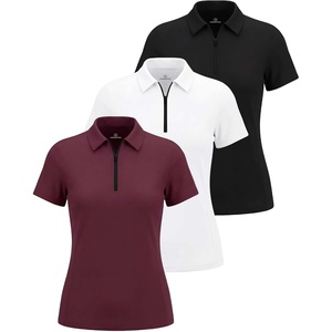 image:image3 Pack Womens Dry Fit Golf Polo Shirts with Zipper Short Sleeve CollaredSolid Black  Solid Burgundy  Solid Bright White