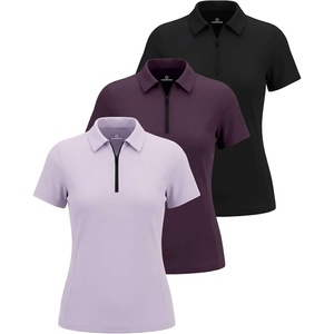 image:image3 Pack Womens Dry Fit Golf Polo Shirts with Zipper Short Sleeve CollaredSolid Black  Solid Plum Perfect  Solid Orchid Petal