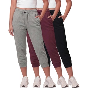 image:image3 Pack Womens Fleece Capri Joggers Cropped Sweatpants Lounge with PocketsSolid Black  Solid Burgundy  Grey Heather