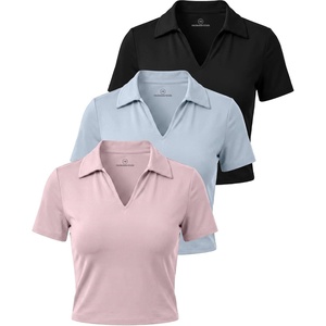 image:image3 Pack Womens Golf Polo Shirts V Neck Short Sleeve Dry Fit Collared TopsSolid Black  Solid Ballad Blue  Solid Pale Lilac