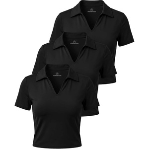image:image3 Pack Womens Golf Polo Shirts V Neck Short Sleeve Dry Fit Collared TopsSolid Black  Solid Black  Solid Black