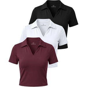 image:image3 Pack Womens Golf Polo Shirts V Neck Short Sleeve Dry Fit Collared TopsSolid Black  Solid Navy Blazer  Solid Burgundy