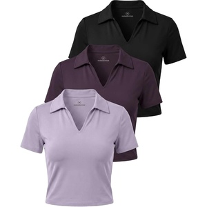 image:image3 Pack Womens Golf Polo Shirts V Neck Short Sleeve Dry Fit Collared TopsSolid Black  Solid Plum Perfect  Solid Orchid Petal