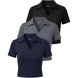 image:image3 Pack Womens Golf Polo Shirts V Neck Short Sleeve Dry Fit Collared TopsSolid Black  Solid Quiet Shade  Solid Bright White