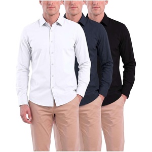 image:imageMens Long Sleeve Cotton Button Down Shirts Casual Work Business TopsSolid Black  Solid Navy Blazer  Solid Bright White