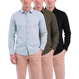 image:imageMens Long Sleeve Cotton Button Down Shirts Casual Work Business TopsSolid Black  Solid Olive Night  Solid Ballad Blue
