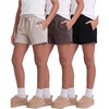image:image4 Pack Girls Fleece Shorts Lounge Sleep Kids Teens Sweatshorts PocketsSolid Black  Solid Chocolate Torte  Solid Moonbeam