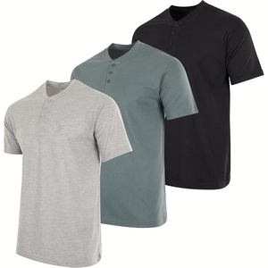image:image3 Pack Mens Cotton Henley Shirts Short Sleeve Button Up Casual Work LoungeShort Sleeve  Set 5